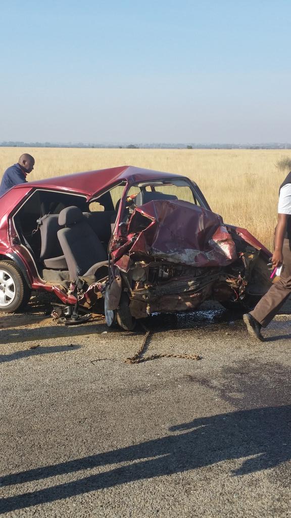 Bakkie and car collide injuring three  outside of Orkney