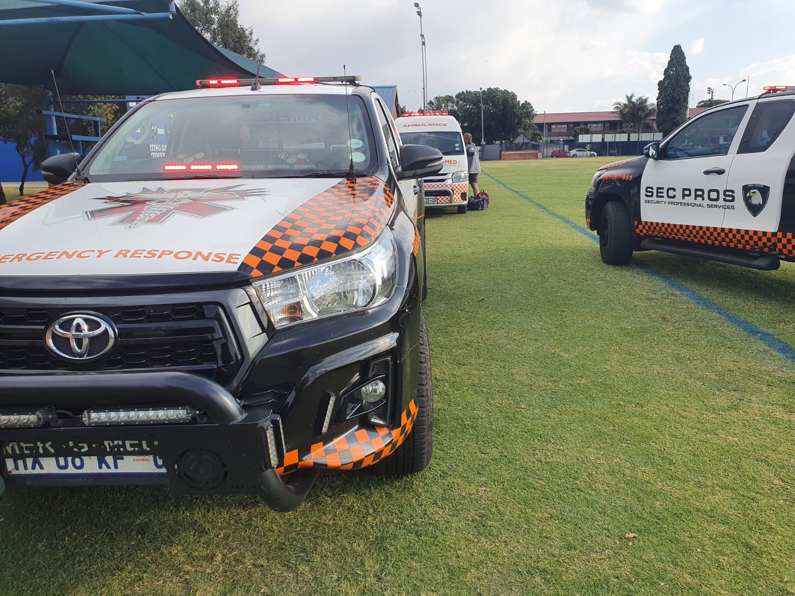 Paramedics attend to injuries at a sports event in Kempton Park