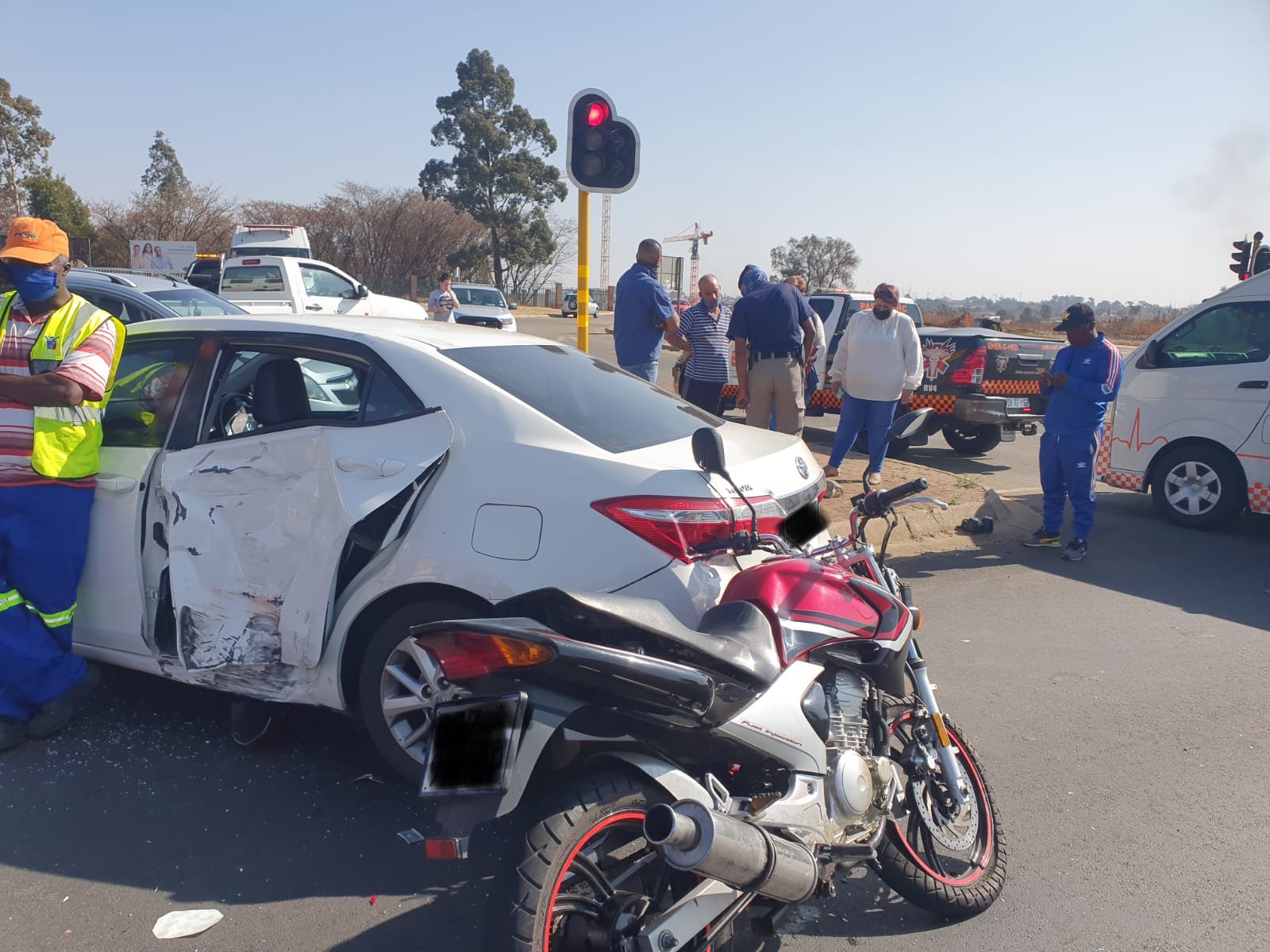 Two injured in a motorcycle and vehicle collision in Boksburg