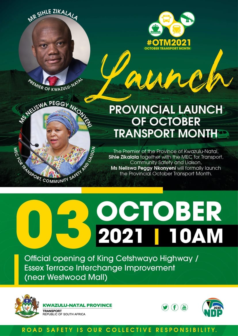 Premier Zikalala to showcase multi-million rand road infrastructure updgrade project during the launch of the Provincial 2021 October Transport Month Campaign