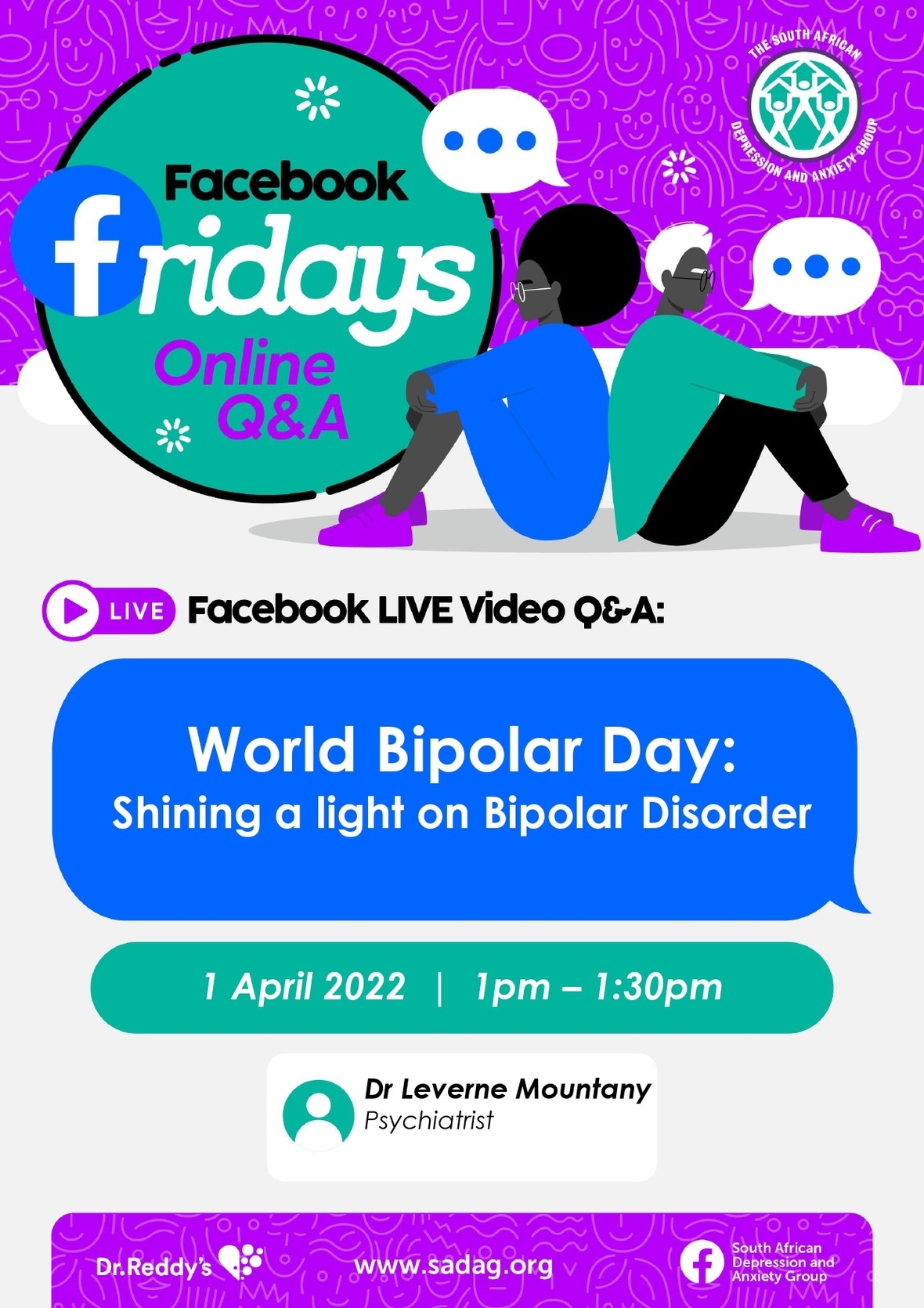 Join SADAG’s Facebook LIVE Video Q&A on World Bipolar Day Shining a