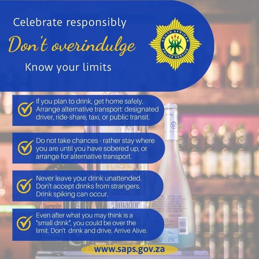 The SAPS will take a zero tolerance approach to any alcohol-related offending during New Year Celebrations