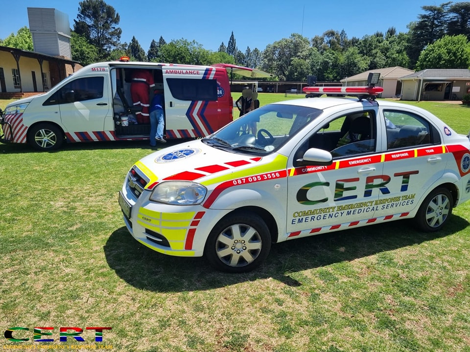Injured school child treated after suffering a neck injury on a soccer field in Henley on Klip, Meyerton