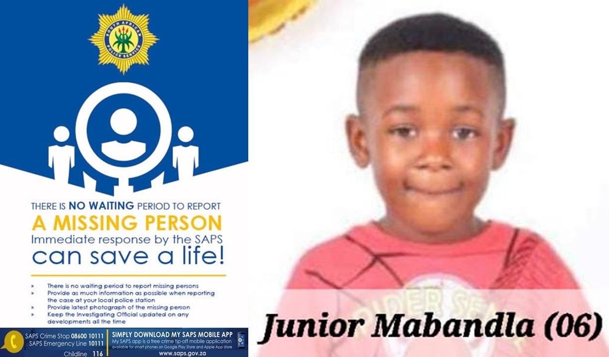 Help Police to reunite Junior Mabandla from Pienaar with his family
