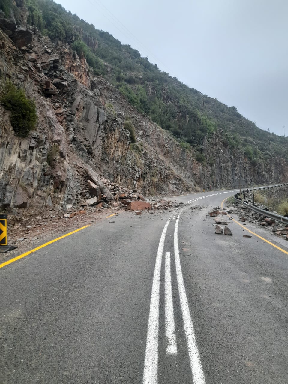 Only one lane is open on the Cango Caves Road due to rock falls