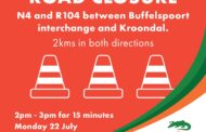 Road closure on the N4 and R104 between Buffelspoort interchange and Kroondal