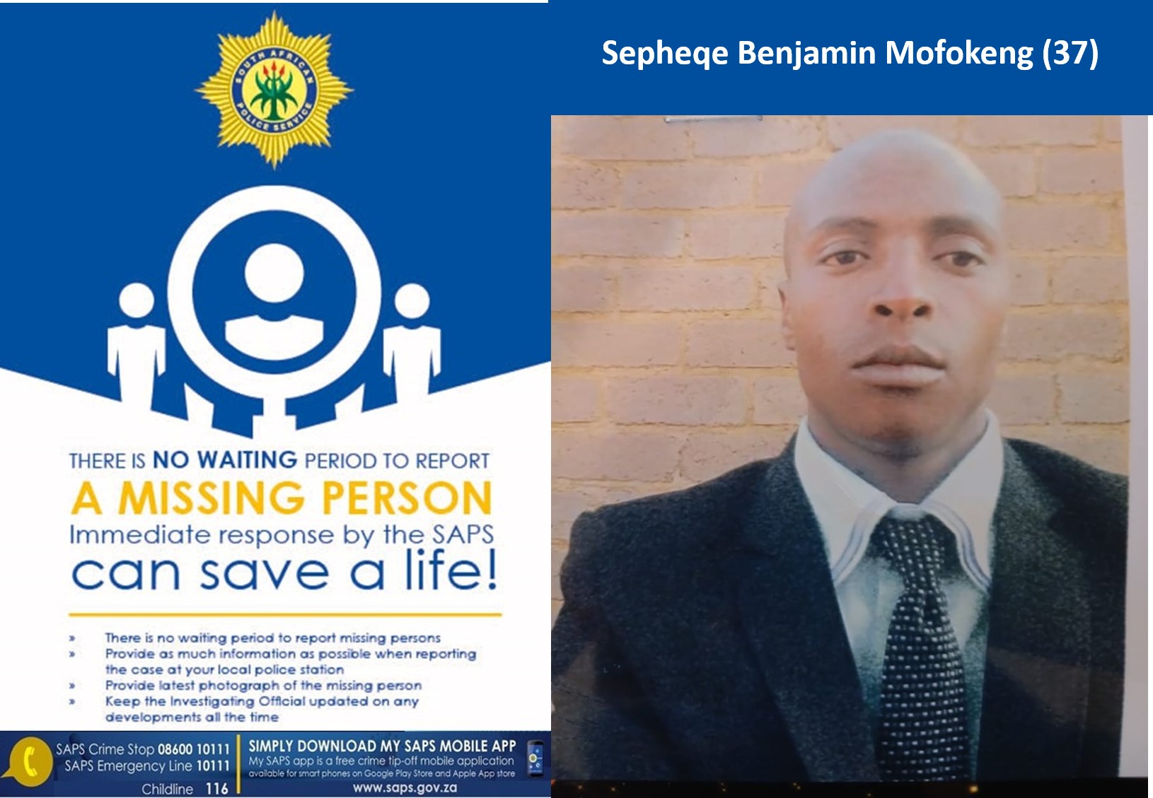 Help Zamdela Police locate missing man