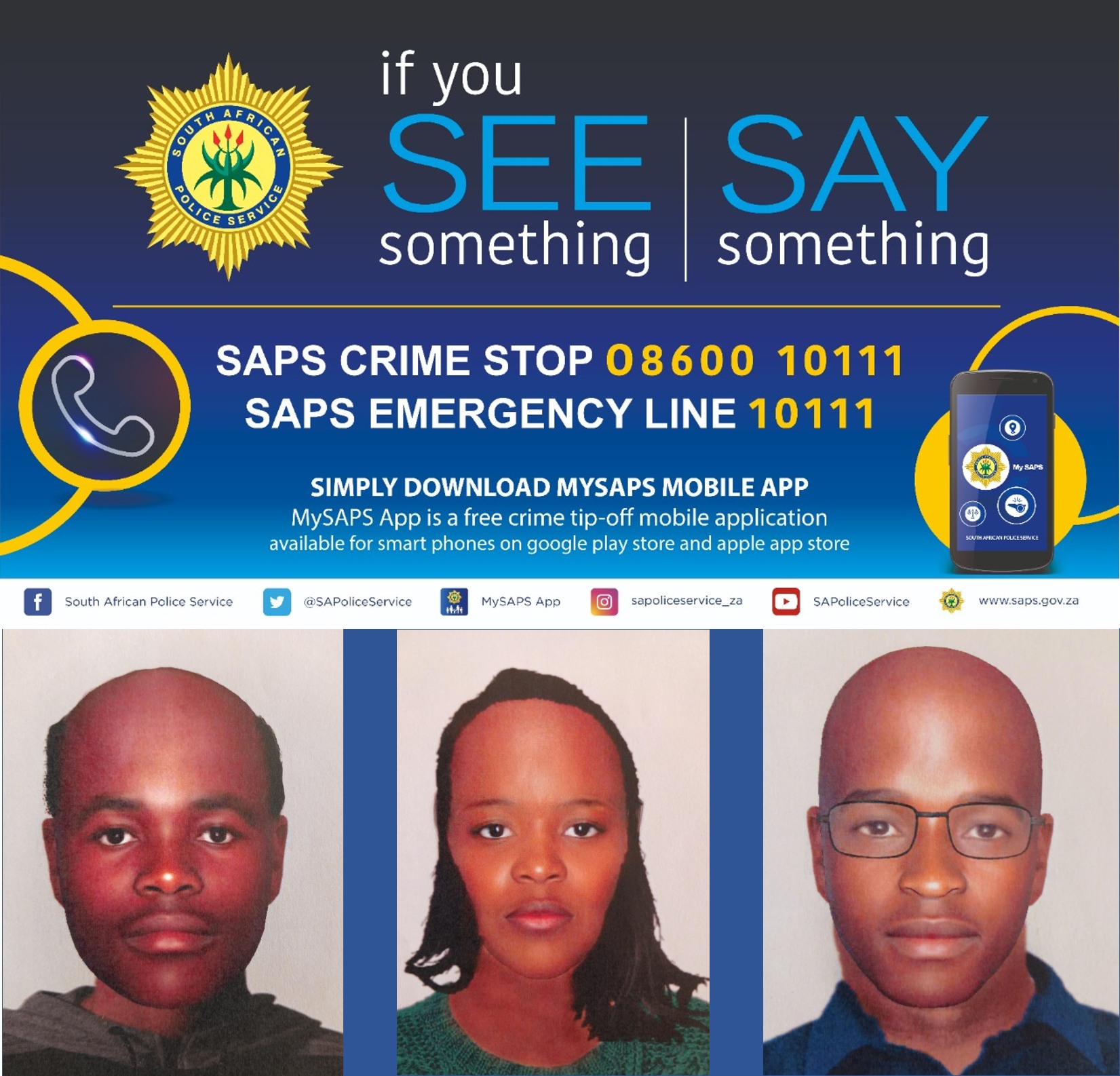 Welkom SAPS Detectives release identikits of suspects posing as police officers, wanted for fraud