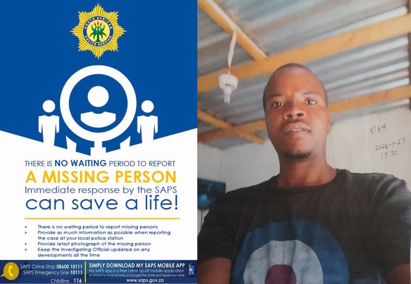 Help find missing Paseka Samuel Makoe aged 33 who was last seen in Peter Swartz